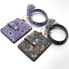 31 styles Bracelet Keychain Card Bag with Tassels Leopard Sunflower PU Leather Bangle Wrist Bag Pandent Key Decorate Fashion