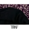 TRAF femmes Chic mode imprimé fleuri plissé Mini robe col en V à manches longues dos fermeture éclair femmes robes Vestidos Mujer 210415