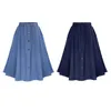 Fashion Korean Preppy Style Denim Skirts Women Solid Color Long Nature Waist Female Big Hem Casual Button Jean 210619