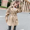 Aleegantmis Mulheres Oversized Solto Duplo Outwear Casual Curto Trench Coat com Cinto Ladies Windbreaker Outerwear Khaki 210607