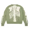 Green Loose Skull Print Sweaters Men And Women Quality High Street Hole Retro Knitted Sweater