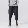 Chiński styl spodnie Harema Mężczyźni Streetwear Casual Joggers S Bawełniane Pościel Spodnie Długość Spodnie M-5XL Y0811