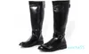 Sapatos de Couro PU de Cano Alto Homens Botas de Motocicleta Bico Redondo Man Fivela Preto Botas de Cowboy Marrom Lazer Joelheira Hombre Chaussure