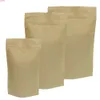 Alta Qualidade 100 pcs rasgo entalhe limpo front plástico kraft stand up zip bloqueio bolsas de papel marrom sacos de papel com janelas