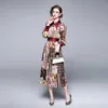 spring summer fashion Women's Maxi Dress Vintage Floral Print turn down collar long Sleeve Sashes Casual 210531