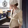 Dabuwawaエレガントなソリッドウールのジャケットコートの女性二重胸のボタンベルトオフィスレディース長袖アウターブレザーDT1DJK005 210520
