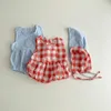 Корейский стиль Baby Boys Pampsuits Весенняя одежда набор платных Rompers + Cap 2PCS Одежда для девочек 210521