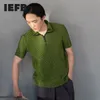 IEFB Yaz Yeşil Pileli Erkek Kısa Kollu Yaka Moda Rahat Erkek Streç Polo Gömlek Tops Katlanmış 9Y7256 210524