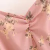 Boho Kadınlar Spagetti Kayışı Midi Elbise Çiçek Baskı Kolsuz Seksi Plaj Yaz Backless Fırfır Pileli ES 210508