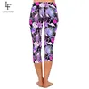 Letsfind 3d tropiska växter och blommor Flamingo Print Leggings High Waist Plus Size Slim Fitness Mid-Calf 210925