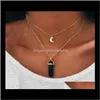 Necklaces & Pendants Drop Delivery 2021 Two Layers Necklace Gold Moon And Color Hexagon Stone Crystal Prism Pendant Choose With Plated Metal