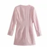Nudo mini vestido de mujer vintage manga larga rosa oficina negra dama es mujer botón frente elegante verano 210524