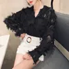 Spring Loose Women Shirts Blouses Long Sleeve White Blouse Lapel Feather Tassel Chiffon Shirt Tops Blusas Para Mujer 12692 210521