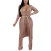 Robes décontractées Lady robe sexy été noeud papillon impression plage club casual tricot blouse à manches longues col en v dentelle Elbise