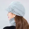 Femmes hiver chapeau garder au chaud casquette ajouter fourrure doublé et écharpe ensemble s pour femme décontracté lapin tricoté 211119