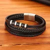 Classic Multilayer Luxury Style Stainless Steel Men039s Leather Bracelet Handwoven Customizable Diy Quality Drop 1554640