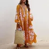 Casual Dresses 2021 Boho Egelant Women's Dress Long Sleeve V Neck Floral Printing Girls Maxi Sundress Tassel O-neck Loose Summer