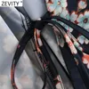 Zevity Women Vintage Cross scollo a V stampa floreale Kimono camicetta femminile Bow Sashes Camicie grembiule casual Chic Blusas Top LS7605 210603