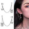 2022 Fashion Geometric Butterfly Clip Earring For Teens Women Ear Cuffs Cool Jewelry Retro Chain Long Hanging Earings Metal Gift G220312