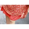 Повседневная летняя печать с длинным рукавом красное MIDI платье цветочные шифоновые винтажные женщины платье V шеи женские платья халат Femme 8568 50 210527