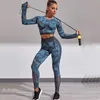 Seamless Camouflage Yoga Set Sport Outfits Women Workout Two 2 Piece Long Sleeve Crop top Leggings Gym Suit Fitness 210802