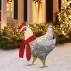 Christmas Decorations Light-up Chicken With Scarf Holiday Decor Led Flat 3d Outdoor Lights Statue Garden Yard Ornament #T2G