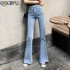 Maman Noir Taille Haute Flare Jeans Boyfriend Bell Bottom Denim Skinny Femme Jeans Femme Jambe Large Vintage Jeans Plus La Taille XL 210715