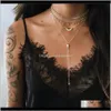 Chokers Necklaces & Pendants Jewelry Drop Delivery 2021 Multi Necklace Two Layer Choker Water-Drop Imitation Diamond Pendant Metal Chain Gold
