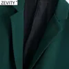 Zevity Femmes Mode Simple Bouton Slim Fit Blazer Manteau Bureau À Manches Longues Poches Femelle Survêtement Chic Tops SW711 210930