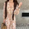 Plus Size Spring Sukienka Dziewczyny Boho Szyfonowe Drukuj Vintage Party Oversize Z Długim Rękawem Kobiety Es Robe Vestido 210423