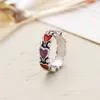 INS Metal Punk Style Restoring Ancient Ways Red Black Heart Chain Ring Women Wedding Jewelry Party Present