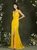 Robe de demoiselle d'honneur en mousseline de soie jaune une ligne longue robe de demoiselle d'honneur mariage d'été sur mesure BM3102311s