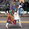 Women's Trench Coats Autumn Vintage Colorful Block Print Women Long Coat 2022 Fashion Lantern Sleeve Jacket Plus Size Female Elegant