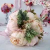 Wedding Flowers European Vintage Bridal Bouquet Artificial Dusty Peony Fake Succulent Plant Lace Ribbon Bridesmaid Party