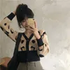 Nomikuma Koreaanse Leopard Patchwork Korte Trui Jas Herfst Lange Mouw V-hals Gebreide Cardigan Causale Dames Knitwear 6c977 210427