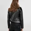 Pu Faux cuir souple femmes court daim veste manteau moto Rivet fermeture éclair noir Punk basique vestes vêtements d'extérieur avec ceinture 210430