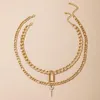 Hängsmycke Halsband Huatang Fashion Lock Halsband för kvinnor Söt Key Gold Alloy Multi-Layer Sweater Chain Lady Bröllop Smycken Gåvor 17175