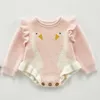 Knit Autumn Winter born Baby Girl Long Sleeves Little Swan Rompers 210417