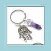 Key Rings Jewelry Fashion Keychain Hand Of Fatima Charm Blue Evil Eye Hamsa Hands Pendant Handbag Charms Natural Stone Keyring Chains Holder