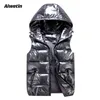 Aiwetin Women Winter Coletes Hooded Curto Cor Brilhante Algodão Algodão Acolchoado Jaqueta Sem Mangas Femininas Colete 211120