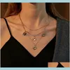 Pendants Jewelry 15Pcslot European Three Layers Animal Footprint Pendant Necklaces Alloy Gold Paw Print Clavicle Chain For Women Dress