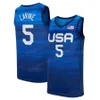 Koszulka do koszykówki US 2020-2021 7 niebieski Kevin Durant 15 Devin Booker 6 Damian Lillard 10 Jayson Tatum Zach LaVine Bradley Beal USA granatowy biały mężczyzna Kid kobiety