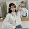 Fashion Stand Collat ​​Ladies Tops Outono Mulheres Blusas Coreano Doce Roupas Solta Lace Up Ruffled Vintage Camisas 11335 210427