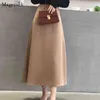 Moda Zarif Kadın Etek Sonbahar Ince Düz Parlak Vintage S S Sabit Yüksek Bel Uzun S için 9645 210512