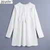 ZEVITY Kadınlar Yüksek Sokak Büyük Perter Pan Yaka Patchwork Beyaz Mini Gömlek Elbise Kadın Chic Agaric Dantel Ruffles Vestido DS8106 210603