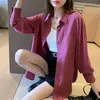 Autumn Office Lady Loose Shirt Korean Fashion Long Sleeve Women Solid POLO Collar Cardigan Casual Blouses Tops 10934 210427