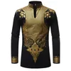 Roupas étnicas Camisas Homens África Roupas África África Dashiki Imprimir Terno Manga Longa Tecido de Bazin Rico V-Pescoço Algodão Casual Tops Lace Fashion Ro