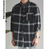 Privathinker Plaid Shirts Oversized Z Długim Rękawem Koszula Mężczyźni Kobiety Casual Flanel Burna Harajuku Mężczyzna Strip 210626