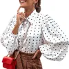 Осенняя рубашка в горошек 4xl Celmia длинный фонарь рукав отворотный шеи элегантные офисные дамы стильные вершины плюс размер женские блузка 12372 210521
