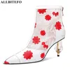 Allbitefo Andningsbar Cool Mesh + Äkta läder Högklackat Transparent Heel Sommar Mode Kvinnor Heels Skor High Heel Shoes 210611